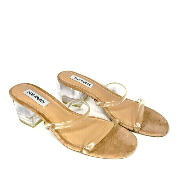 Steve Madden Shoes - Steve Madden Tan and Clear Block Heels Size 7.5